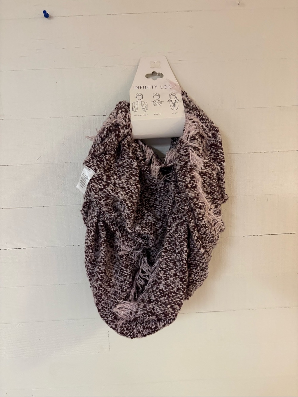 Infinity Loop Knit Scarf Burgundy Mauve Fringe Convertible Wrap NWT